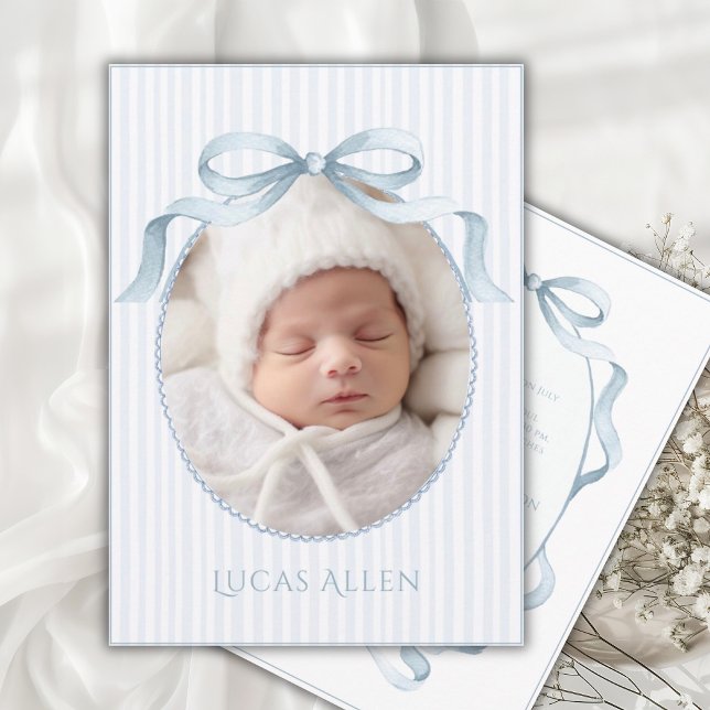 Invitación Blue Vintage Elegant Baby Boy Birth Announcement (Subido por el creador)