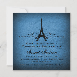 Invitación Blue Vintage French Flourish Sweet 16 Invite