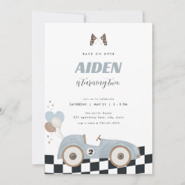 Invitación Blue Vintage Race Car Boy Birthday Invite