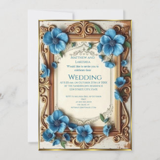 Invitación Blue Vintage Wedding Beautiful floral French 