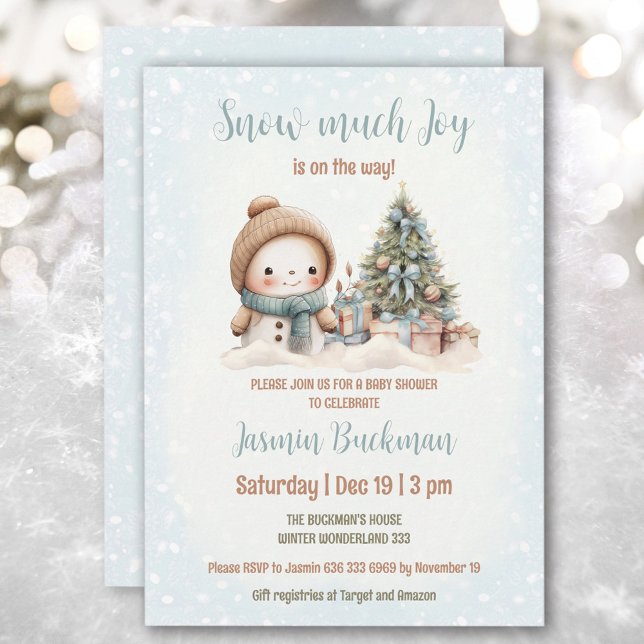 Invitación Blue Vintman Snowman Navidades Boy Baby Shower (Blue Vintage Snowman Christmas Boy Baby Shower Invitation)