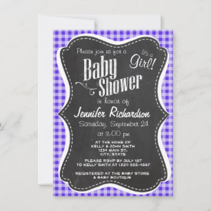 Invitación Blue Violet Gingham; apariencia de Chalkboard