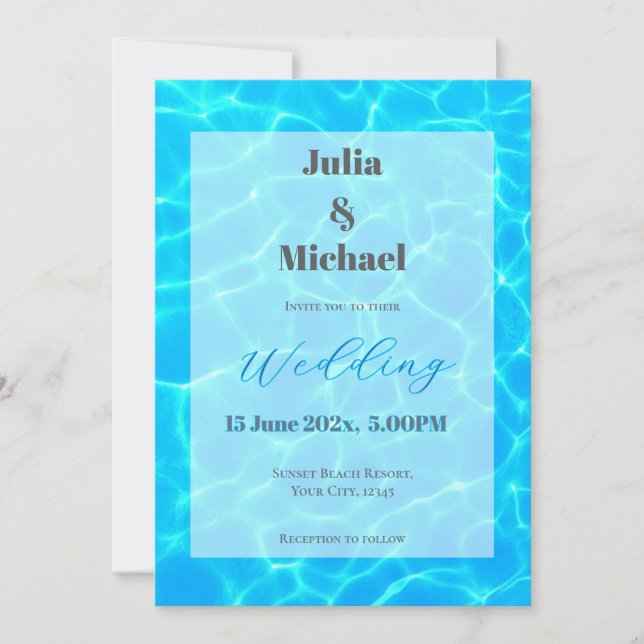 Invitación Blue Water Beach & Destination Wedding Ocean Theme (Anverso)