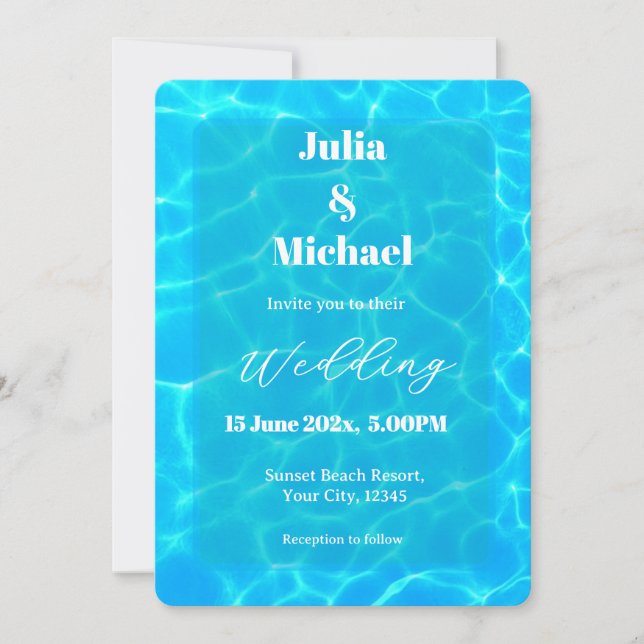 Invitación Blue Water Beach & Destination Wedding Ocean Theme (Anverso)