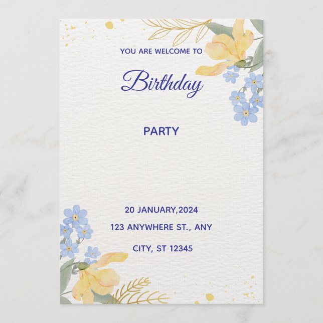 Invitación Blue Water Color Birthday Party Poster (Anverso)