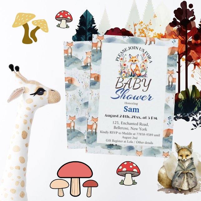 Invitación Blue Watercolor Baby Fox Baby Shower (Subido por el creador)