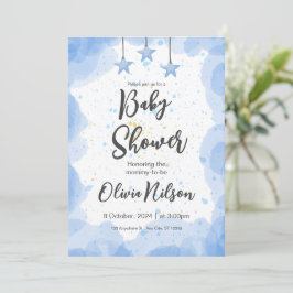 Invitación Blue Watercolor Baby Shower, Oh Boy Baby Shower