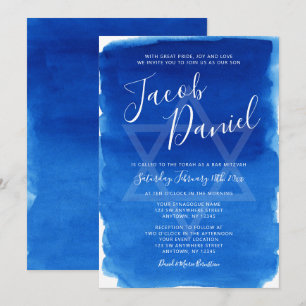 Invitación Blue Watercolor Bar Mitzvah