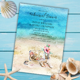 Invitación Blue Watercolor Beach Boda Ensayo Cena