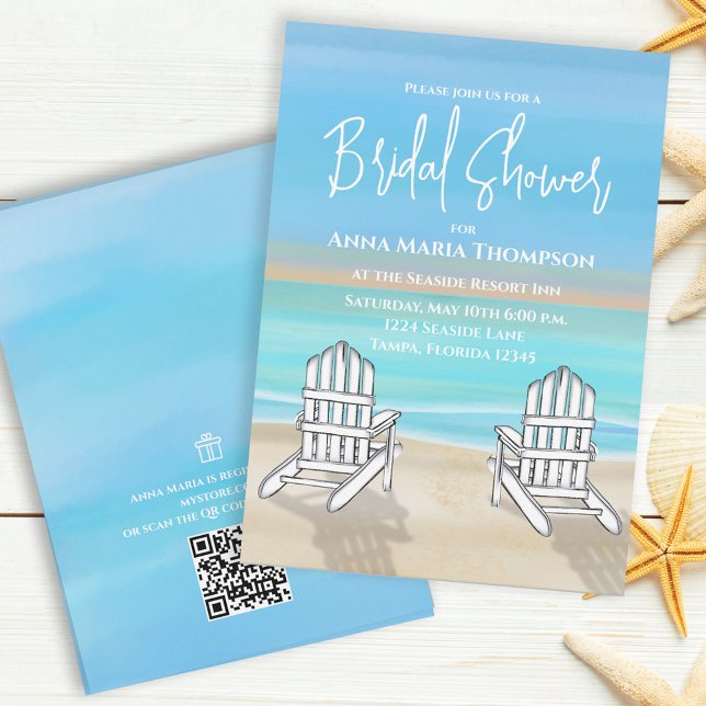 Invitación Blue Watercolor Beach Bridal Shower Registro de Re (Subido por el creador)