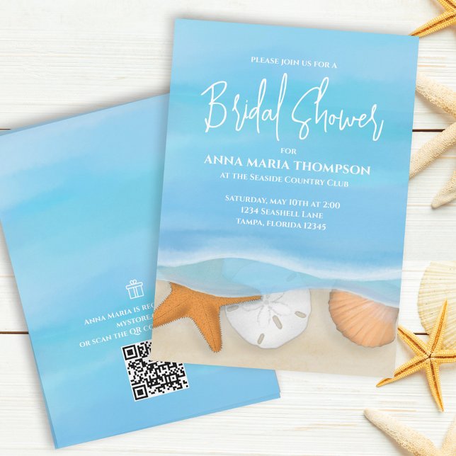 Invitación Blue Watercolor Beach Bridal Shower Registro de Re (Subido por el creador)