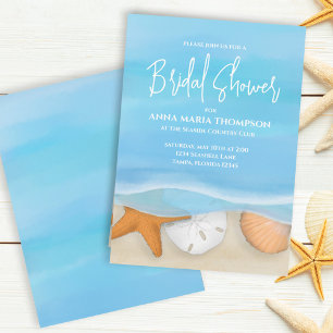Invitación Blue Watercolor Beach Coastal Nautical Whimsical