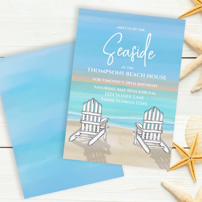 Invitación Blue Watercolor Beach Coastal Nautical Whimsical (Subido por el creador)