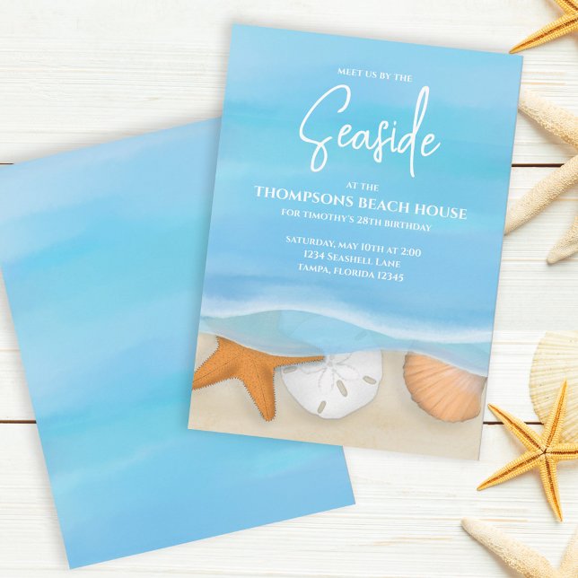 Invitación Blue Watercolor Beach Coastal Nautical Whimsical (Subido por el creador)