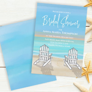 Invitación Blue Watercolor Beach Costa Bridal Shower