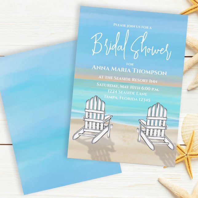Invitación Blue Watercolor Beach Costa Bridal Shower (Subido por el creador)
