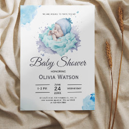 Invitación Blue Watercolor Bebé Soft Boy Shower