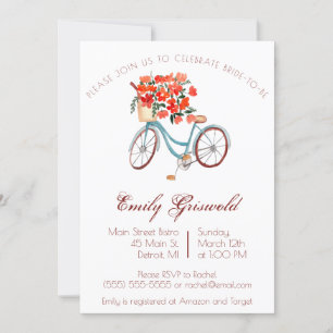 Invitación Blue Watercolor Bicycle Bicycle Floral Bridal Show