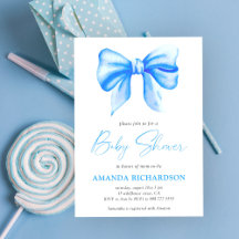 Blue Watercolor Bow Boy Baby Shower