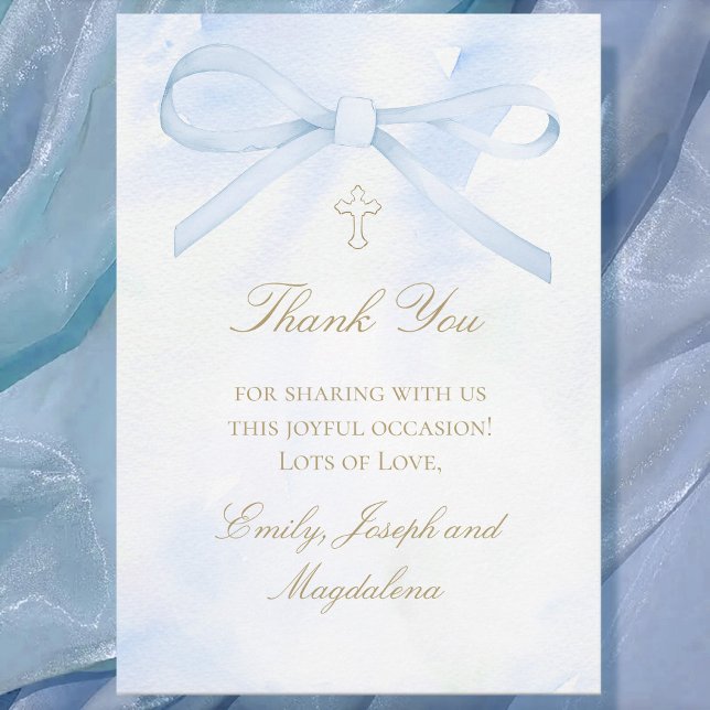 Invitación blue watercolor bow Thank You card (Subido por el creador)