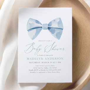 Invitación Blue Watercolor Bowtie Boy Baby Shower