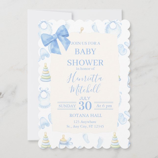 Invitación Blue Watercolor Boy Baby Shower Invitation (Anverso)