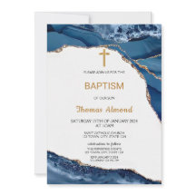 Blue Watercolor Boys Gold Baptism