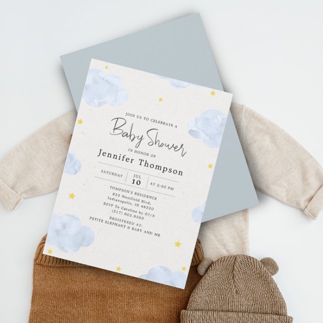 Invitación Blue Watercolor Clouds Boy Baby Shower (Subido por el creador)