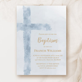 Invitación blue watercolor cross Baptism 