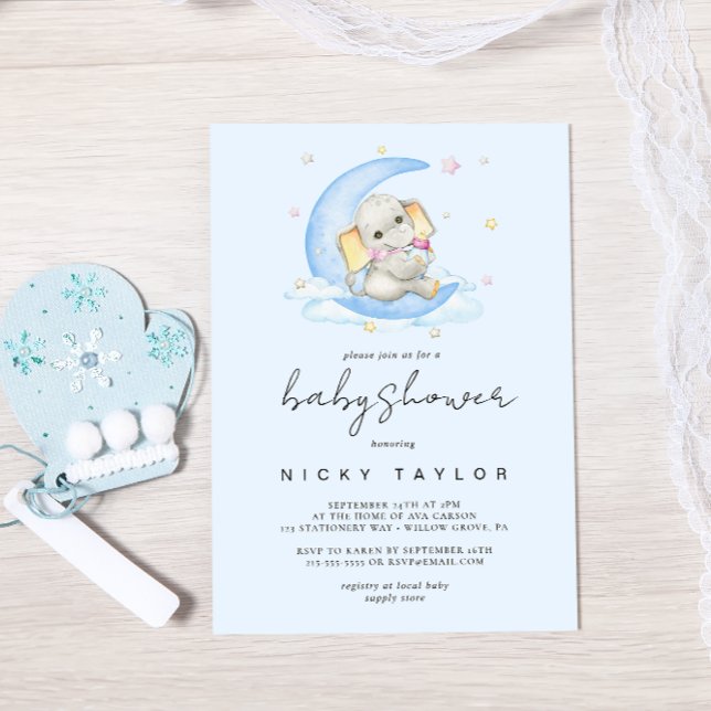 Invitación Blue Watercolor Cute Elephant Baby Shower (Subido por el creador)