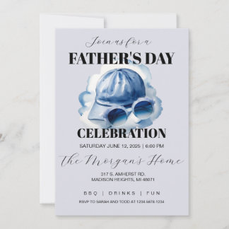 Invitación Blue Watercolor Dad's Hat and Sunglasses  