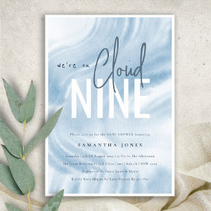 Invitación Blue Watercolor Estamos En Cloud Nueve Baby Shower