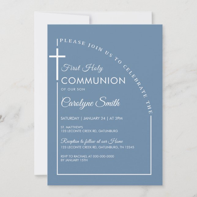 Invitación Blue Watercolor First Holy Communia Boy (Anverso)