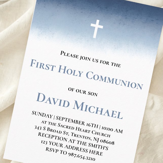 Invitación blue watercolor First Holy Communion boy (Subido por el creador)