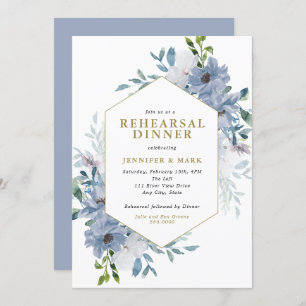 Invitación Blue Watercolor Floral Bouquet Ensayo Cena