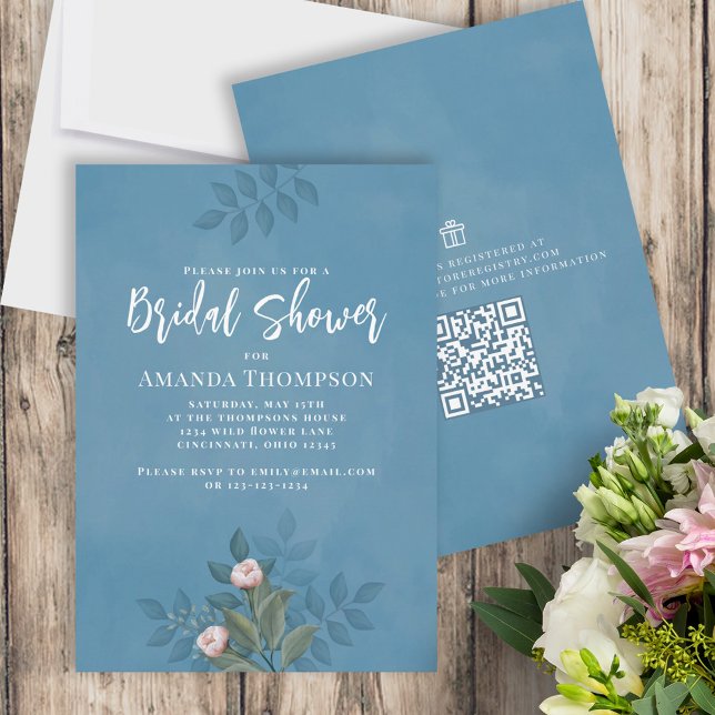 Invitación Blue Watercolor Floral Bridal Shower Personalizado (Subido por el creador)