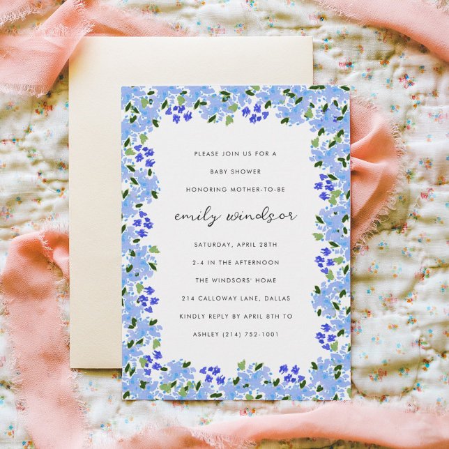 Invitación Blue Watercolor Floral Garden Baby Shower (Subido por el creador)