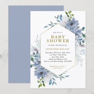Invitación Blue Watercolor Flower Bouquet Baby Shower