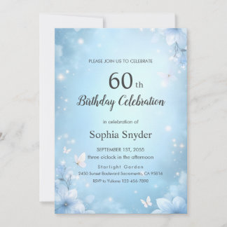 Invitación Blue Watercolor Flower Design with Light Effect