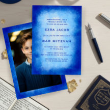 Blue Watercolor Frame Custom PHOTO Bar Bat Mitzvah