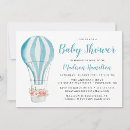 Invitación Blue Watercolor Hot Air Balloon Baby Shower