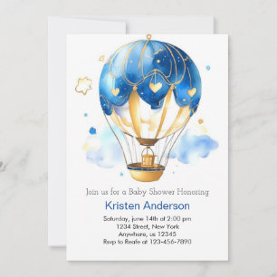 Invitación Blue Watercolor Hot Air Balloon Boy Baby Shower