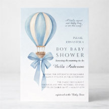 Blue Watercolor Hot Air Balloon Boy Baby Shower
