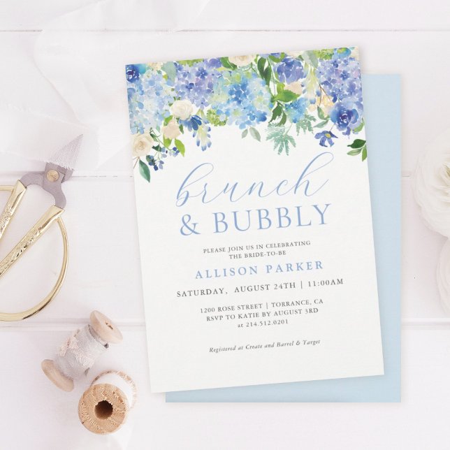 Invitación Blue Watercolor Hydrangea Brunch & Bubbly Cards (Subido por el creador)