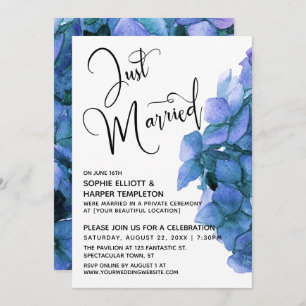 Invitación Blue Watercolor Hydrangea Recién Recepción Casada