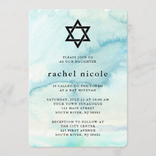 Invitación Blue Watercolor Look Bat Mitzvah