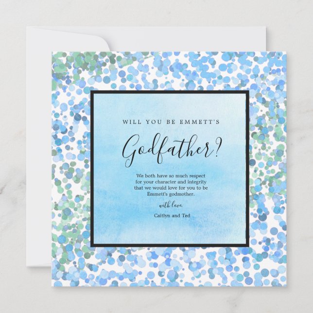 Invitación Blue Watercolor Moderno Godfather Propuesta Card (Anverso)