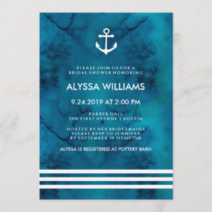 Invitación Blue Watercolor Nautical Bridal Shower