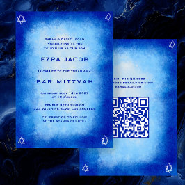 Invitación Blue Watercolor Personalizado QR Code Bar Bat Mitz