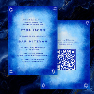 Invitación Blue Watercolor Personalizado QR Code Bar Bat Mitz